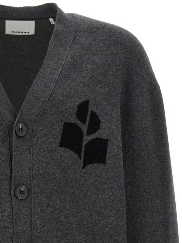 Curtis Logo Intarsia Knitted Cardigan Anthracite - ISABEL MARANT - BALAAN 4