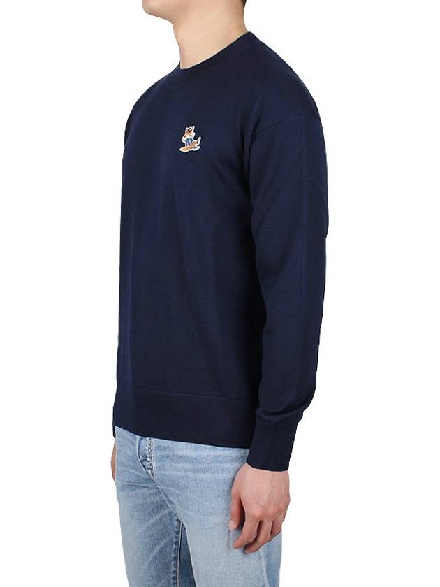 Men's Dressed Fox Patch Relaxed Knit Top Navy - MAISON KITSUNE - BALAAN 4