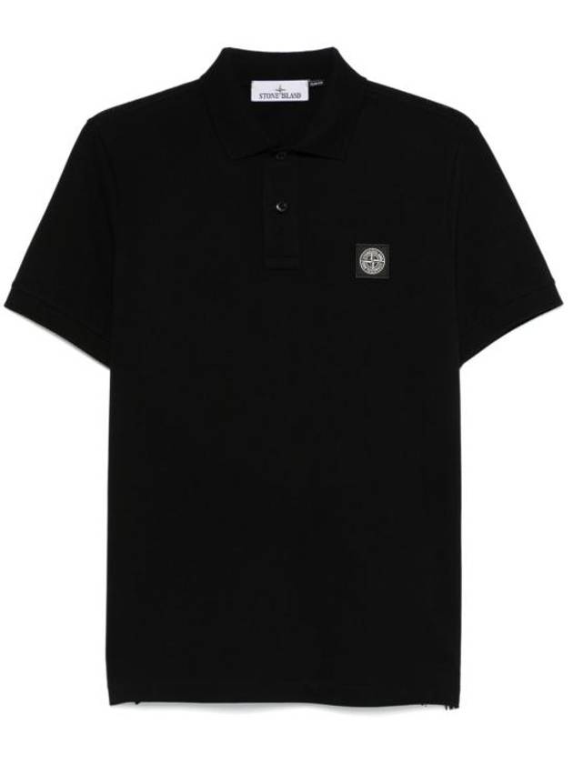 Organic Cotton Elastane Pique Polo Shirt Black - STONE ISLAND - BALAAN 2