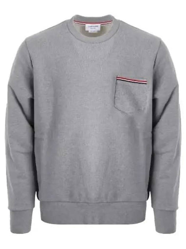 Men's Three-Stripe Tab Pocket Loopback Crew Neck Sweatshirt Light Grey - THOM BROWNE - BALAAN 1