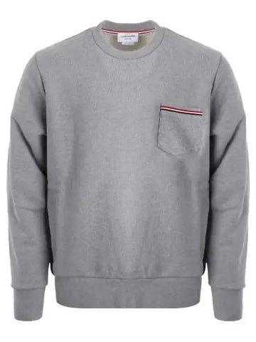 Men's Three-Stripe Tab Pocket Loopback Crew Neck Sweatshirt Light Grey - THOM BROWNE - BALAAN 1