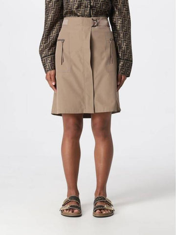 Logo Print Belt A-Line Skirt Brown - FENDI - BALAAN 1