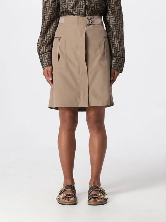 Logo Print Belt A-Line Skirt Brown - FENDI - BALAAN 1