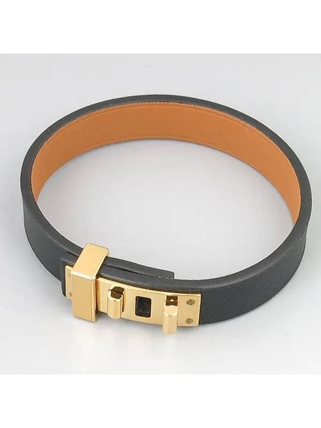 Black leather MINI DOG single gold bracelet - HERMES - BALAAN 1