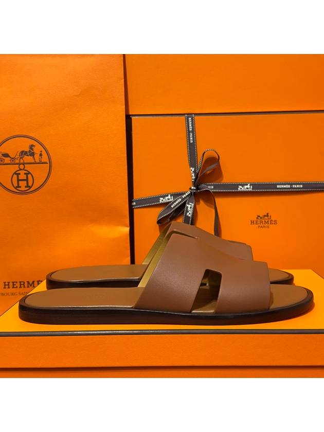 Men's Izmir Sandals Calfskin Classic Gold Brown - HERMES - BALAAN 3