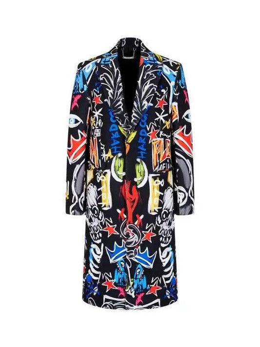 Men's Graffiti Hidden Button Long Coat Dark Gray - PHILIPP PLEIN - BALAAN 1