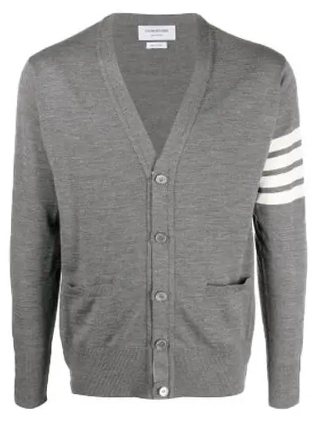 Men's Sustainable Classic Diagonal Wool Cardigan Medium Grey - THOM BROWNE - BALAAN 2