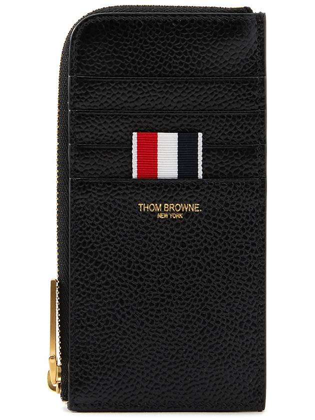 Stripe Zip Around Pebble Grain Leather Card Wallet Black - THOM BROWNE - BALAAN 2