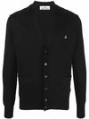 Men's Embroidered Logo Wool Cardigan Black - VIVIENNE WESTWOOD - BALAAN 3