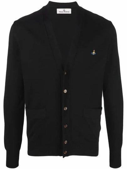 Men's Embroidered Logo Wool Cardigan Black - VIVIENNE WESTWOOD - BALAAN 2