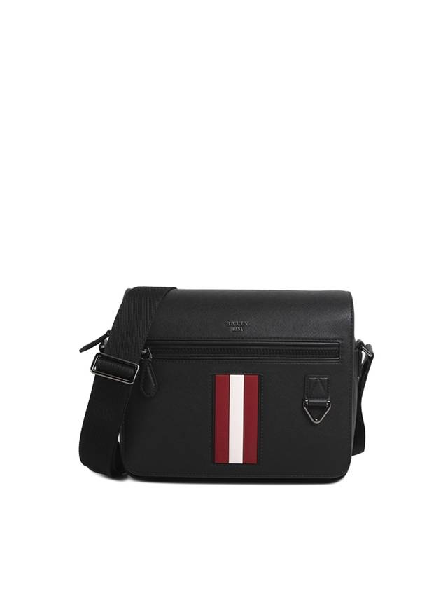 Metal Logo Three Stripes Messenger Bag Black - BALLY - BALAAN.