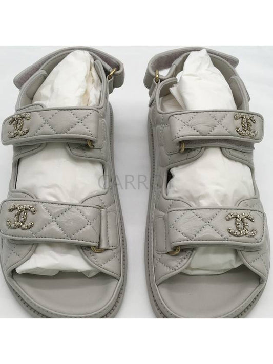 Velcro Sandals Quilted Slippers Light Gray 24P G35927 38 - CHANEL - BALAAN 2