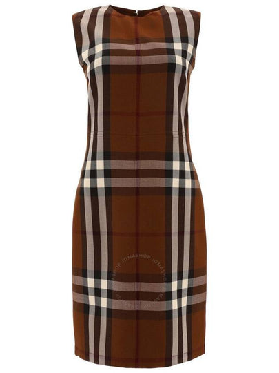 Check Wool Cotton Jacquard Sleeveless Short Dress Dark Birch Brown - BURBERRY - BALAAN 2