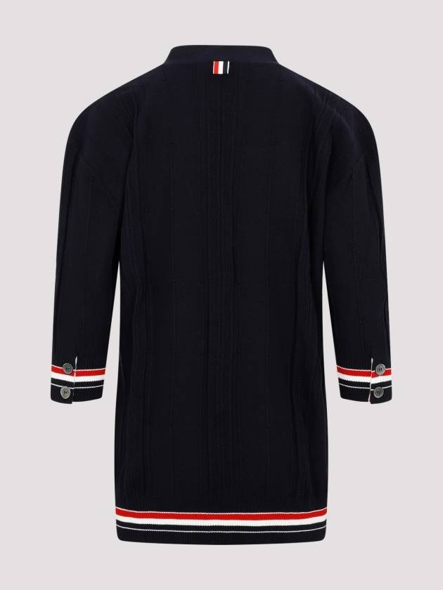 High Twist Cotton Oversized Long Cardigan Navy - THOM BROWNE - BALAAN 3