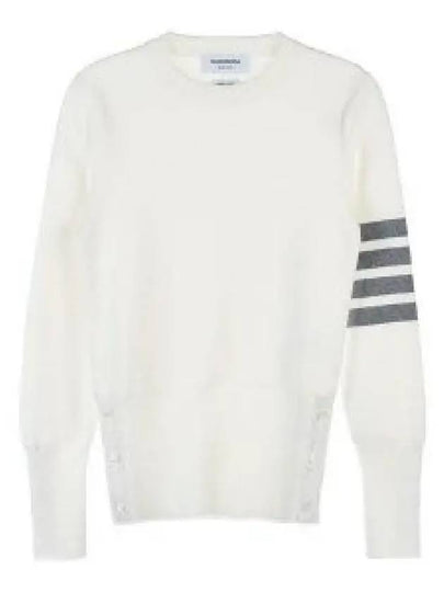 Milano Stitch Crewneck 4-Bar Cotton Crepe Knit Top White - THOM BROWNE - BALAAN 2