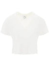 Embroidered Logo V-neck Crop Short Sleeve T-shirt White - COURREGES - BALAAN 1