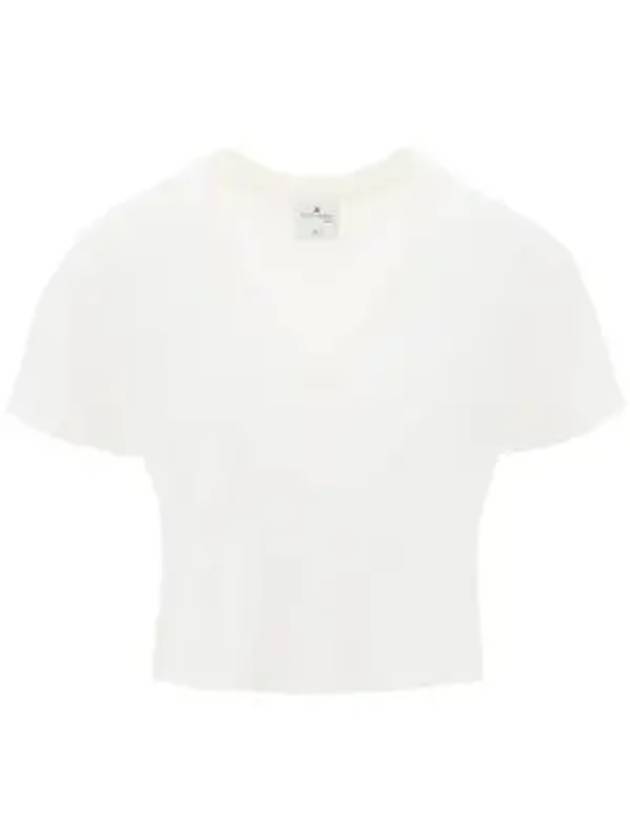 Embroidered Logo V-neck Short Sleeve T-shirt White - COURREGES - BALAAN 1