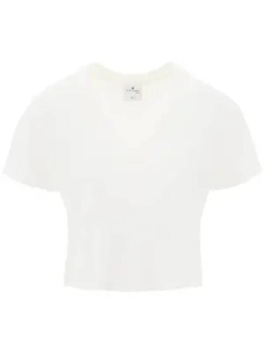 Embroidered Logo V-neck Short Sleeve T-shirt White - COURREGES - BALAAN 1