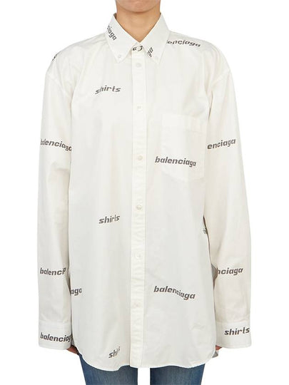 Printed Logo Allover Cotton Long Sleeve Shirt White - BALENCIAGA - BALAAN 2