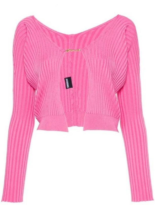 La Maille Pralu Longue Micro Charm Logo Cardigan Pink - JACQUEMUS - BALAAN 1