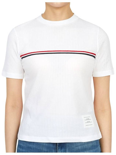 Women's High Twist Rip Stripe Short Sleeve T Shirt White - THOM BROWNE - BALAAN 2