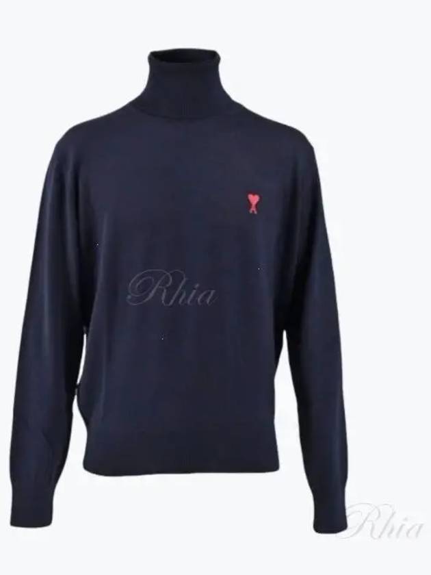 Heart Logo Wool Turtleneck Navy - AMI - BALAAN 2