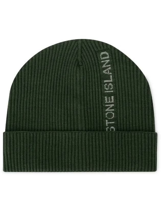 Men's Lettering Logo Beanie Olive - STONE ISLAND - BALAAN 4