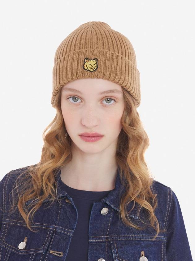 Bold Fox Head Patch Ribbed Beanie Golden Brown - MAISON KITSUNE - BALAAN 6