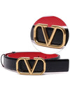 V Logo Signature Reversible Leather Belt Black Red - VALENTINO - BALAAN 3