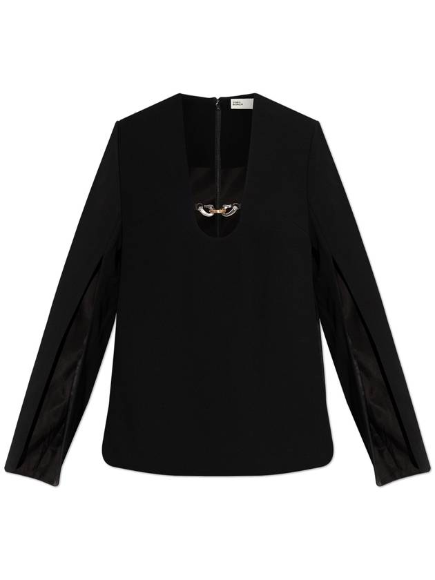 Tory Burch Long Sleeve Top With Slit, Women's, Black - TORY BURCH - BALAAN 1