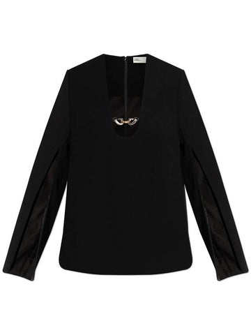 Tory Burch Long Sleeve Top With Slit, Women's, Black - TORY BURCH - BALAAN 1