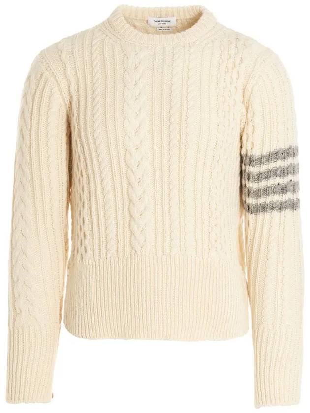 4-Bar Aran Cable Pullover Knit Top White - THOM BROWNE - BALAAN 3