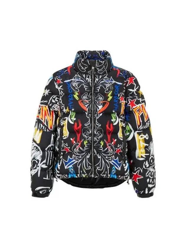 Men's Graffiti Print Duck Down Puffer Jacket Black - PHILIPP PLEIN - BALAAN 1