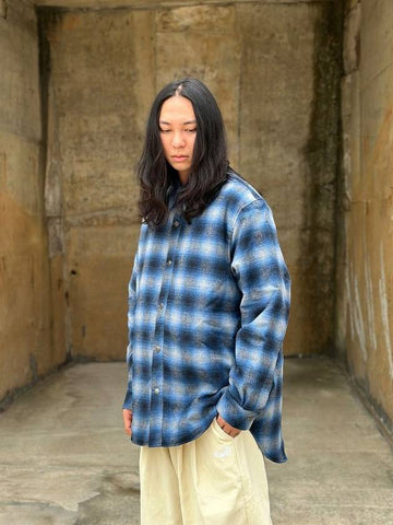 CONVERTIBLE CHECK HOODIE SHIRT BLUE - PEACEOFMIND - BALAAN 1