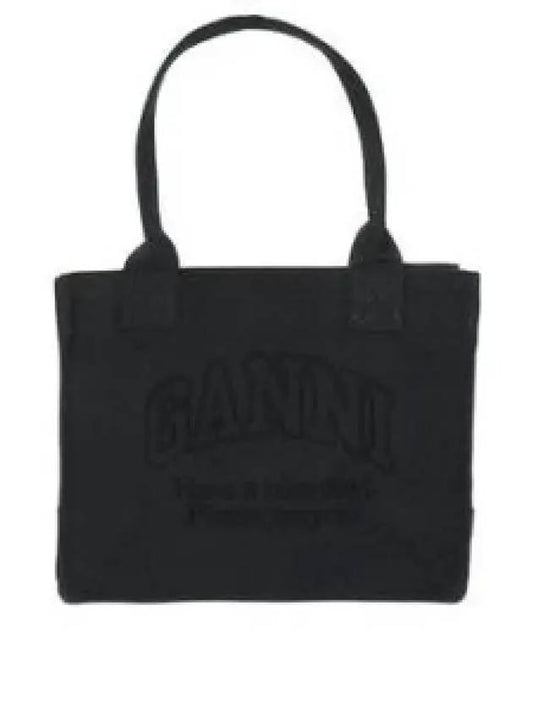 Embroidered Logo Canvas Tote Bag Black - GANNI - BALAAN 2