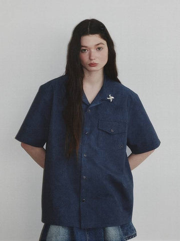 Western Dyed Milling Open Collar Shirt_Navy_W - KINETO - BALAAN 1