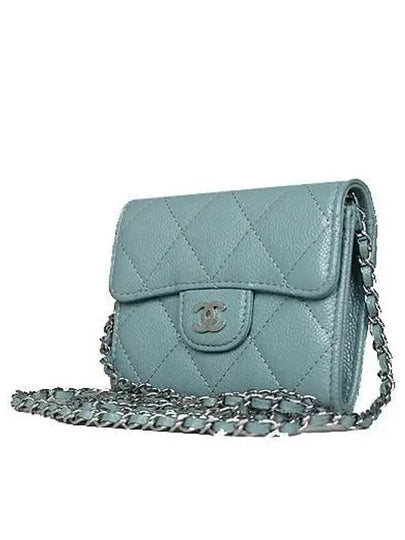 AP0238 Light blue caviar silver COCO logo chain cross mini card wallet - CHANEL - BALAAN 2