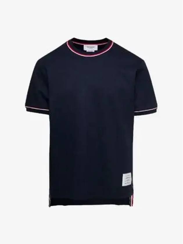 RWB Trimmed Cotton Short Sleeve T-Shirt Navy - THOM BROWNE - BALAAN 2