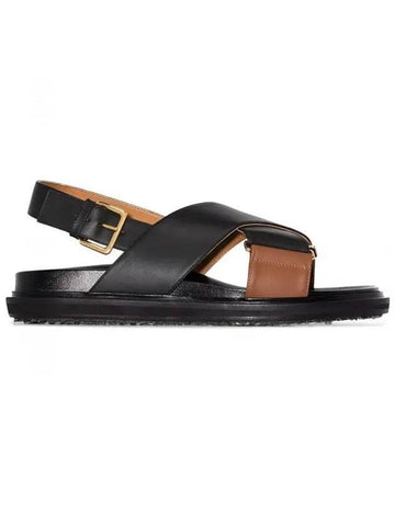 Fussbett Leather Sandals Black Brown - MARNI - BALAAN 1