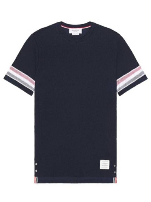 Textured Cotton Stripe Short Sleeve T-Shirt Navy - THOM BROWNE - BALAAN 5