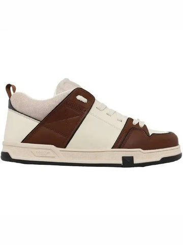 Open Skate Leather Fabric Low Top Sneakers Ivory Chocolate Brown - VALENTINO - BALAAN 1