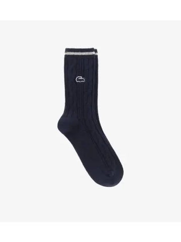 Women s Cashmere Blend Cable Heavy Neck Socks Navy - LACOSTE - BALAAN 1