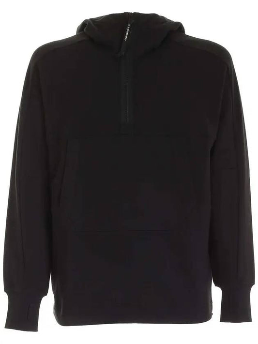 Diagonal Fleece Goggles Half Zip Up Brushed Hood Black - CP COMPANY - BALAAN.