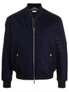 4 Bar Tonal Flannel Bomber Jacket Navy - THOM BROWNE - BALAAN.