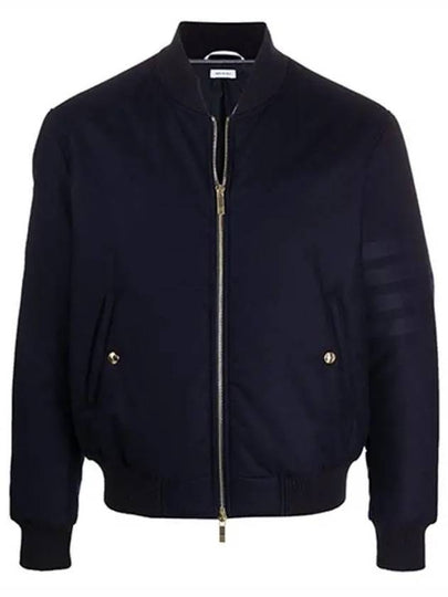 4 Bar Tonal Flannel Bomber Jacket Navy - THOM BROWNE - BALAAN 2