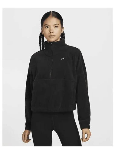 One Women s Therma Fit Oversized Half Zip Fleece Top Black White FV7956 010 732189 - NIKE - BALAAN 1