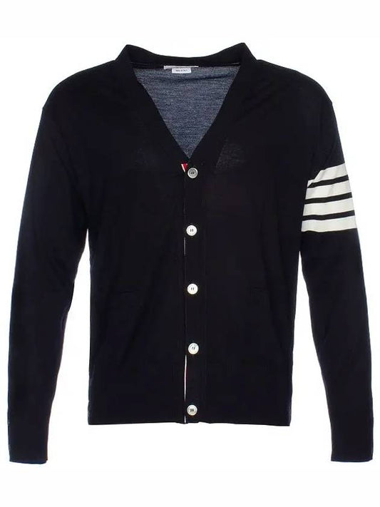 Men's Sustainable Classic Diagonal Wool Cardigan Navy - THOM BROWNE - BALAAN 2