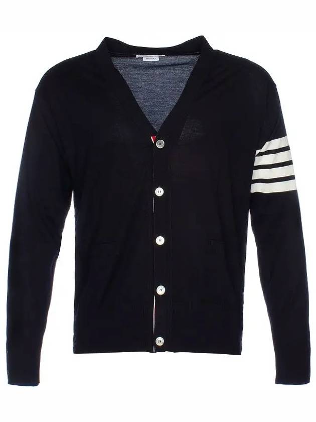 Men's Sustainable Classic Diagonal Wool Cardigan Navy - THOM BROWNE - BALAAN 8