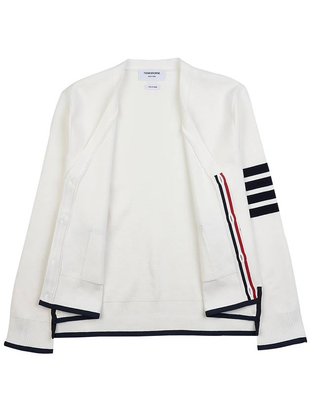 V-Neck Diagonal Armband Cardigan White - THOM BROWNE - BALAAN 11