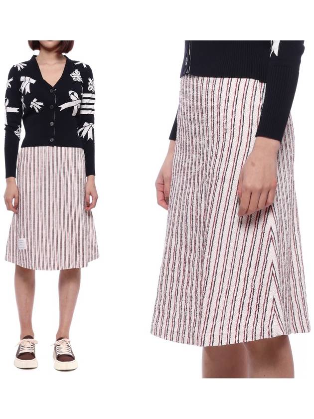 Textured Cotton Tweed Stripe Flared A Line Skirt - THOM BROWNE - BALAAN 2